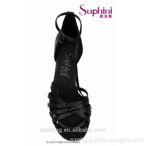 Suphini Factory Customized Design Black Satin Latin Salsa Shoe